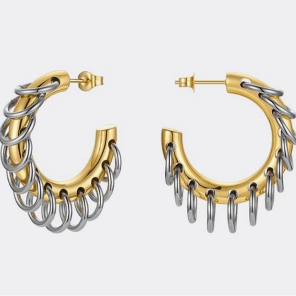 Gold earrings with silver hoops